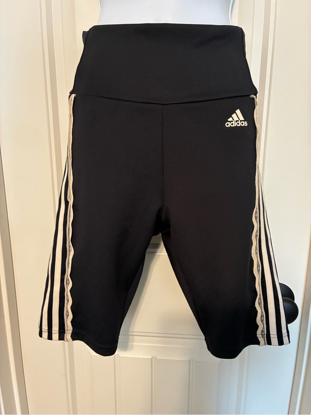 Adidas Black Athletic Bike Shorts with White Trim